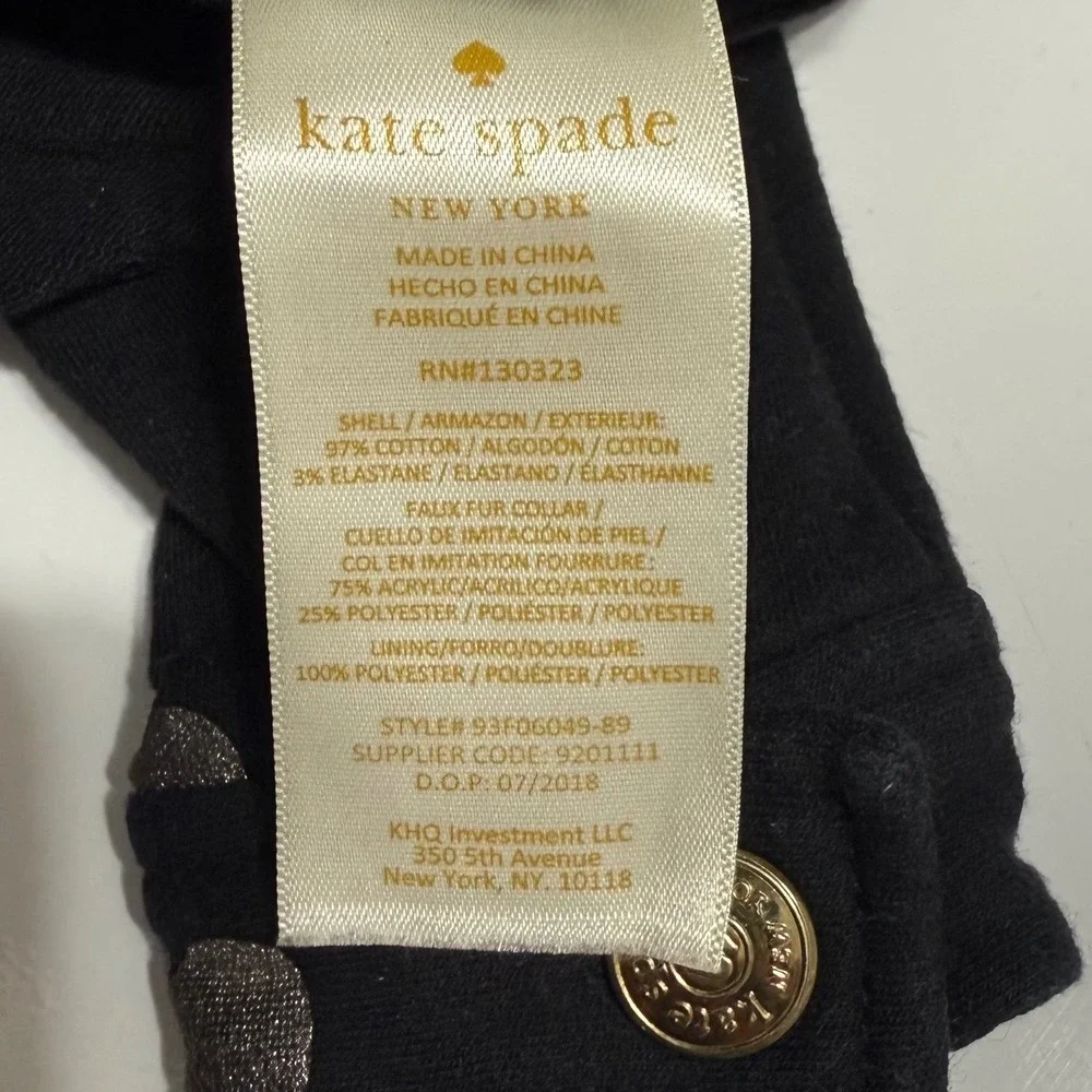 Kate Spade New York Girls Black Polka Dot Jacket‎ Faux Fur Collar 18M